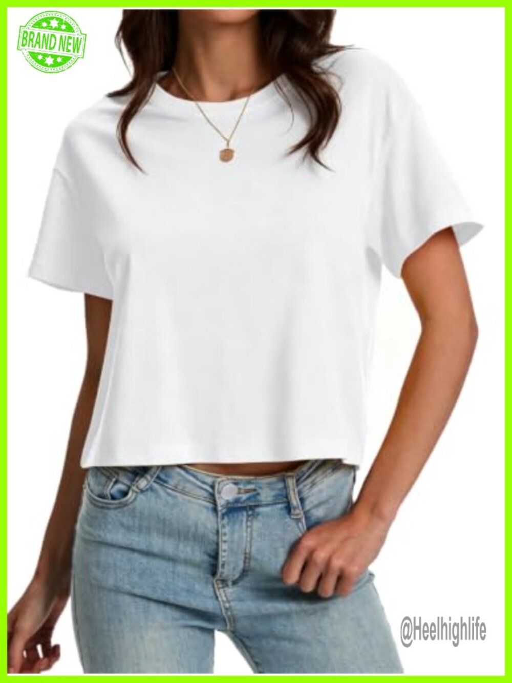 Women's Cotton Crop Top Short Sleeve Crew Neck Summer Casual Loose Tee